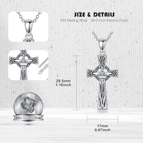 PROESS Cross Necklace for Women Men Sterling Silver Rose/Sunflower Cross Pendant Religious Jewelry Christmas Birthday Mothers' Day Gifts - color: 15-Hand & Heart