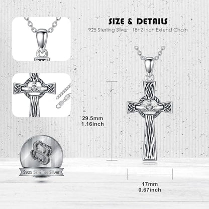 PROESS Cross Necklace for Women Men Sterling Silver Rose/Sunflower Cross Pendant Religious Jewelry Christmas Birthday Mothers' Day Gifts - color: 15-Hand & Heart
