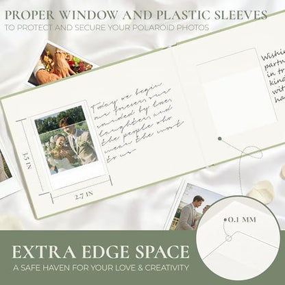 Vienrose Wedding Guest Book Journal for Polaroid, Wedding Registry Must Haves Things with 32 Blank Pages and Thick Paper, Linen Photo Album for Memory, Graduation, Dusty Sage Green - color: Dusty Sage Green