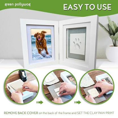 Green Pollywog Paw Print Hinged Photo Frame with Clay Print Kit - size: Clay Paw Print Kit + Frame