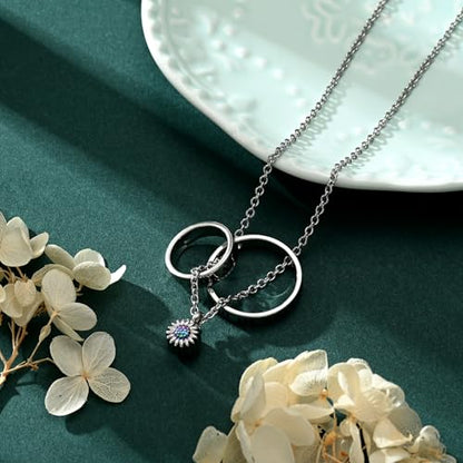 Daisy Cremation Jewelry Necklaces Stainless Steel Circle of Life Eternity Urn Necklaces for Ashes Memorial Keepsake Daisy Pendant for Women Men Gifts With Funnel Kit & Bag - color: Rainbow