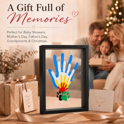 Family Handprint Kit for 4 – Wooden Frame with 4 Acrylic Boards, DIY Keepsake Art for Baby, Pet & Family, Non-Toxic Washable Paint Hand Mold Memory Gift - Black - color: Black