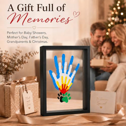 Family Handprint Kit for 4 – Wooden Frame with 4 Acrylic Boards, DIY Keepsake Art for Baby, Pet & Family, Non-Toxic Washable Paint Hand Mold Memory Gift - Black - color: Black