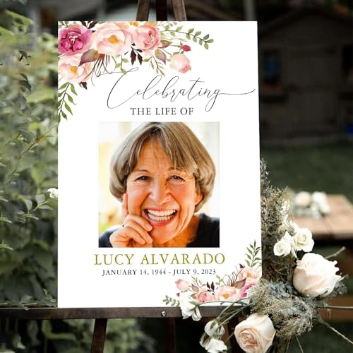 Personalized Flower Funeral Welcome Sign With Photo - Memorial Decorations For Loss Of Loved One - Celebration Of Life Memorial Sign - Funeral Decorations - Celebration Of Life Decorations Yard Signs - color: Multi 6