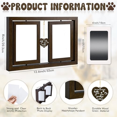 Dog Picture Frame 4x6, Paw Print Kit for Dogs, Dog Memorial Gifts for Loss of Dog Passing Away Sympathy Gifts | Rotating Wooden Double Sided Display Pet Paw & Nose Print DIY Kit - color: Brown