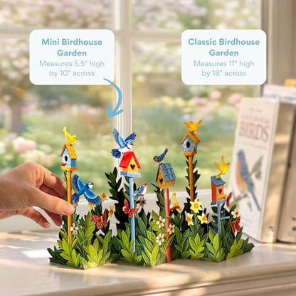 Freshcut Paper Pop Up Cards, Mini Birdhouse Garden, 9 Inch Life Sized Forever Flower Bouquet 3D Popup Greeting Card, Birthday Cards, Thank You Card, Blank Notecard & Envelope - color: Birdhouse Garden, size: Mini