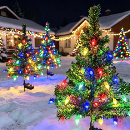 Windpnn 2Pack Solar Christmas Tree Lights Outdoor Decorations, with 40 Strawberry Lights Waterproof Pathway Lights for Garden Patio Yard Cemetery Decor