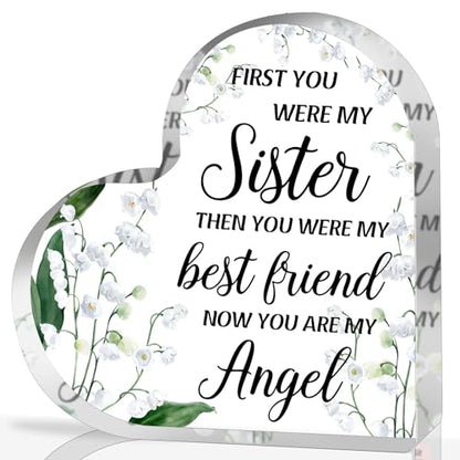 Sympathy Gifts for Loss of Sister, Memorial Gifts for Friends Female Women, In Memory of Sister Acrylic Heart Plaque, Funeral Remembrance Decor Ornament Sign, Bereavement Condolences Grief Gifts - style: Sister03 4 X 4 IN