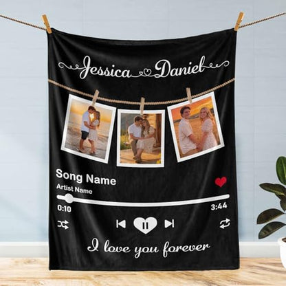D-Story Custom Song Blanket with Picture Text Personalized Valentines Blankets and Throws Customized Fleece Photos Blanket for Adult Funny Valentines Gifts for Couple Wife Husband Music - color: Music