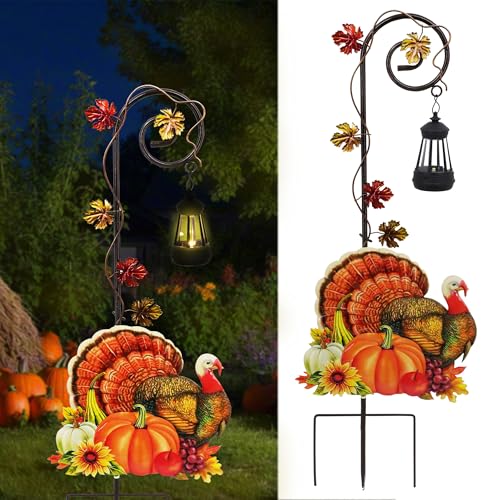 Turkey Solar Lantern Garden Stake Metal Outdoor Thanksgiving Yard Light - color: Turkey