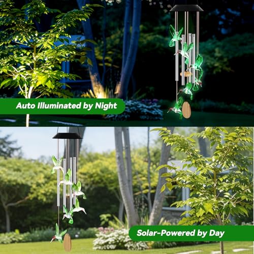 Solar Wind Chimes for Outside Color Changing Light, Green Hummingbird - color: Green Hummingbird