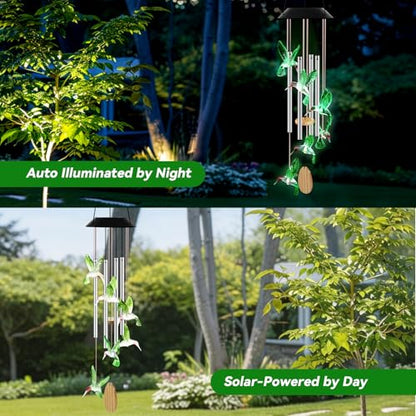 Solar Wind Chimes for Outside Color Changing Light, Green Hummingbird - color: Green Hummingbird