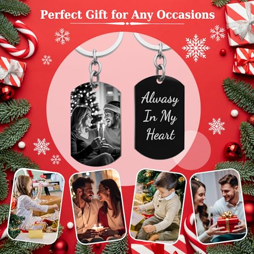 Photo Keychain Custom Picture Keychain Customized Gifts Laser-Engraved/Color Gifts For Boyfriend Hubsand Wife - color: Engraving (Black&white): Photo + Text (Blue)
