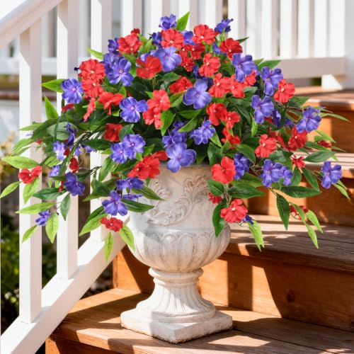 Hommyea Artificial Flowers for Outdoor, 2 PSC UV Resistant Fake Plants - color: Red Deep Blue