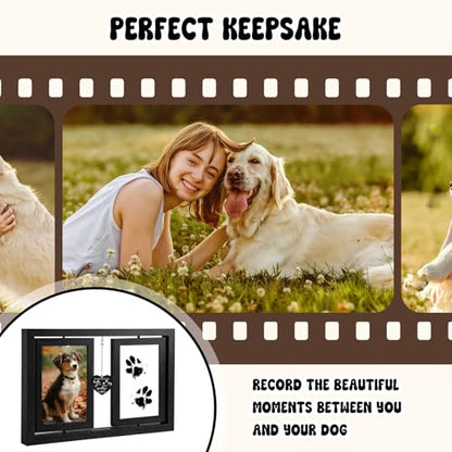 Dog Picture Frame 4x6, Paw Print Kit for Dogs, Dog Memorial Gifts for Loss of Dog | Rotating Wooden Double Sided Display Pet Paw & Nose Print DIY Kit - color: Black