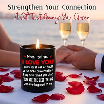 Anniversary Couple Gifts - Vanilla Lavender Candle 10 oz | Gifts for Him Her, I Love You Message, Long Lasting Burn, Soft Scented Glow, Glass Jar With Lid, Ready To Gift - color: Black - Love You