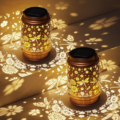 Dragonfly Solar Lanterns Outdoor Waterproof Daisy Garden Decor Birthday Gifts for Women Mom Grandma Hanging Solar Lights Metal Lantern Decoration Outside for Porch,Patio,Yard,Backyard - style: N. 1 Pack Dragonfly Lantern