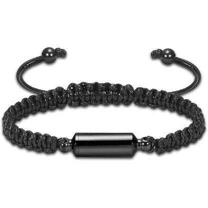Hearbeingt Cylinder Cremation Bracelet for Ashes Adjustable Rope Urn Bangle - color: A-Black