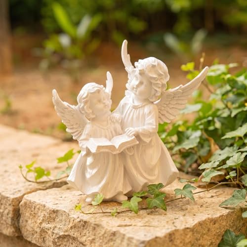 8.5in Hand-Painted Resin Angel Pair, Indoor Outdoor Decor - color: Angels-left