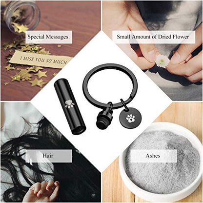 Personalized Master Free Engraving Custom Pet Dog Paw Cylinder Cremation Urn Keychain Keepsake Memorial Ashes Jewelry Black - color: Black(engraving)
