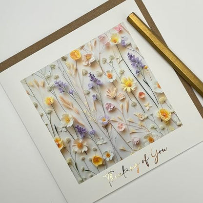 Premium Thinking of You Card - In My Thoughts celebration - Sympathy Card for Men and Women - Flower Art - Sorry for Family Friends - Condolences Gifts for Him Her | Blank Inside