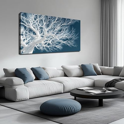 JuhaiArt Tree Wall Art Blue Art Picture for Living Room - color: Blue, size: 59"L x 29"W