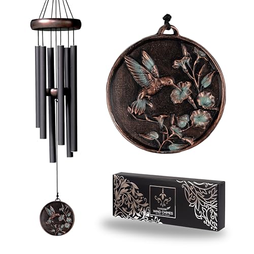 Gift Wind Chimes for Outside - 30'' Wind Chimes Outdoor Clearance, Windchimes Outdoors, Memorial Wind Chimes, Sympathy Gift, Patio, Home Décor, Vintage Black (30" Hummingbird) - size: 30" Hummingbird
