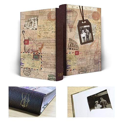 Holoary Photo Album 4x6 300 Photos 3 Pictures Per Page, Memo Writing Area for Each Pocket, with Photo Frame Window, 300 Pockets 4”x6”, Printed Book Cover Travel Design World Map Adventure Vacation - size: 300 Pockets