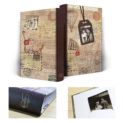 Holoary Photo Album 4x6 300 Photos 3 Pictures Per Page, Memo Writing Area for Each Pocket, with Photo Frame Window, 300 Pockets 4”x6”, Printed Book Cover Travel Design World Map Adventure Vacation - size: 300 Pockets