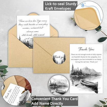 Bulk 50 Sympathy Thank You Cards with Envelopes for Funeral Favors, Round Engraved Wooden Memorial Keepsakes Pocket HugTokens Gifts, Funeral Wake Celebration of Life Decorations Ideas (Boat)