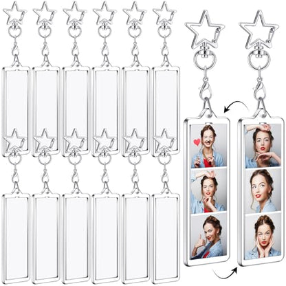 MTLEE 12 Pcs Mini Photo Strip Keychain Frame 1x3 Inch Acrylic Photo Booth Keychain Double Sided Keyring Blank DIY Custom Gift - style: Star Clasp