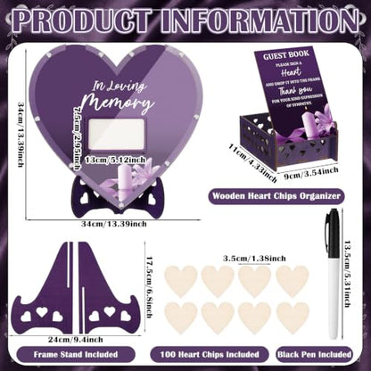Gerrii Funeral Guest Book for Memorial Service with 100 Wood Hearts Drop Box and Pen Funeral Guest Heart Picture Frame for Memorial Service Celebration of Life Party Supplies in Loving Memory