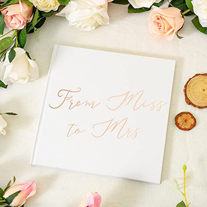 Calculs From Miss To Mrs Picture Book for Instax Film, Polaroid Bridal Shower Guest Book Blank Pages Bride To Be Scrapbook, 8.5” Square White Cover Rose Gold Script - style: Latin
