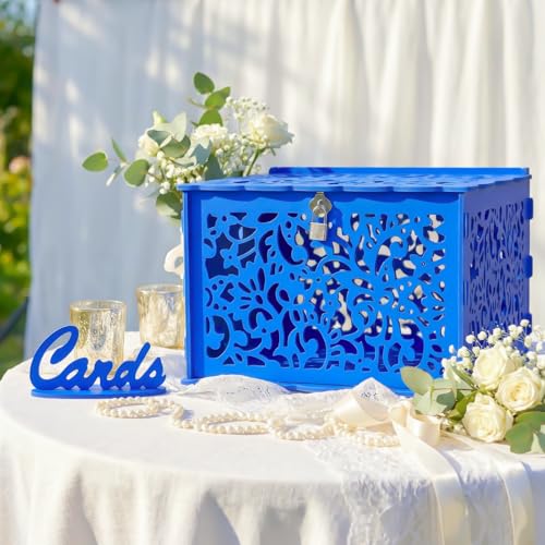 OurWarm Blue Wedding Card Box with Lock, Large PVC Gift Card Boxes for Wedding Decorations for Reception, Durable Money Honeymoon Fund Box for Bridal Shower, Baby Shower & Party Displays - color: Blue