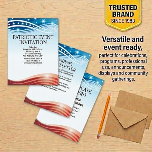 PaperDirect Patriotic Celebration Border Paper, Festive Stars and Banner Design in Red, White and Blue, 8.5 x 11, Acid-Free, Stationery for Invitations, Crafts, Cards, 25 Sheets - color: Patriotic Celebration
