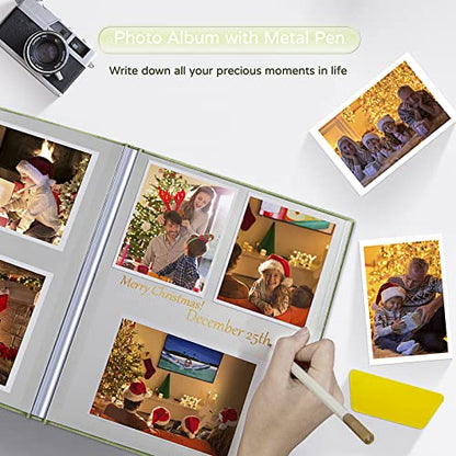 Popotop Large Photo Album Self Adhesive 4x6 5x7 8x10 Scrapbook Album DIY Picture Book,Gifts for Mom,Family Baby and Wedding,with Metal Pen and Plastic Board - color: Grass green, size: 11.5"x10.6"40pages