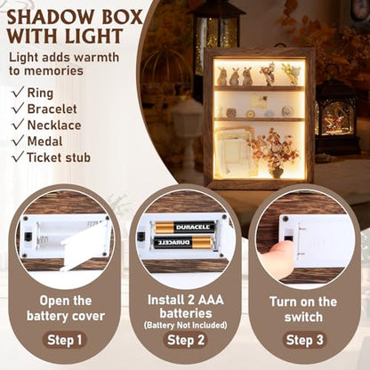 Shadow Box 14x11 Brown Picture Frames Display Cases with LED Light,Memory Keepsakes Boxes with 4 Removable Trinket Shelf,for Anniversary Wedding Baby Graduates Memorial Collect Deep Brown - color: Brown