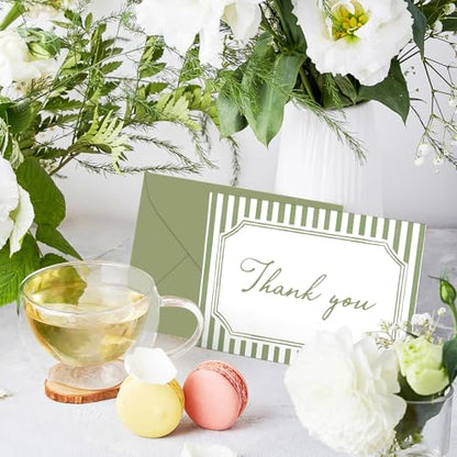 Whaline 24Pcs Sage Green Thank You Cards with Envelopes & Stickers | Blank Note Cards, Minimalist Green Stripe, Wedding Birthday Baby Shower, 4 x 6 Inch - color: Sage Green