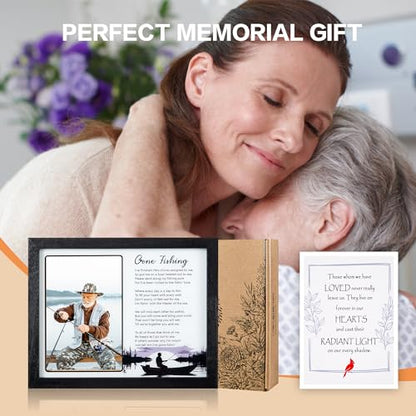WOODEXPE Sympathy Gift LED Memorial Shadow Box 10"x8" Gone Fishing Memorial Picture Frame Plaque, Remembrance Funeral Condolences Bereavement Grief Gifts for Loss of Loved One
