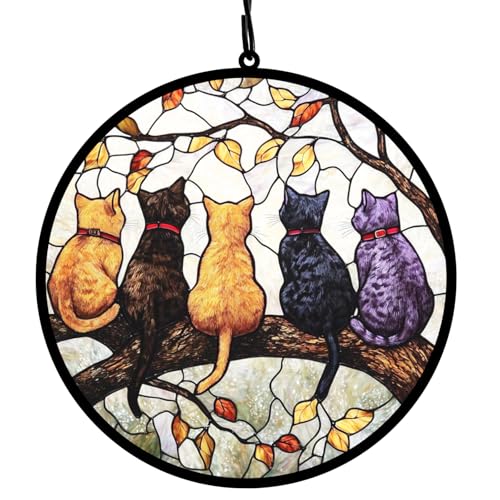 Bamlue Window Hanging - 5 Cats on a Branch Suncatcher for Window Doors Home Decoration and Christmas, Mother's Day Father's Day Birthday Gifts for Women, Men, and Mom - color: Cats on Branch