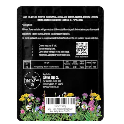 Package of 100,000 Wildflower Seeds - Save The Bees Wild Flower Seeds Collection - 45 Varieties of Pure Non-GMO Flower Seeds for Planting Including Milkweed, Poppy, and Lupine