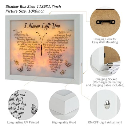 Sympathy Gift LED Memorial Shadow Box Memorial Gifts for Loss of Loved One Mother Mom Dad Father, Bereavement Gifts Condolences Gifts in Memory of Loved One Gifts - size: I Never Left You White