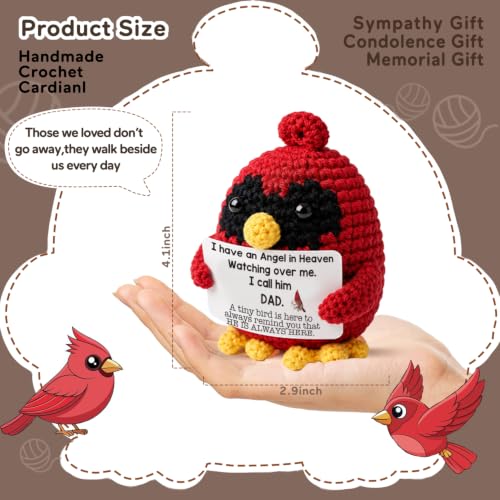 Handmade Crochet Cardinal Memorial Gift Loss of Father Bereavement Sympathy Remembrance Comfort Condolence Passed Away Loved One Dad in Heaven Red Bird Spiritual Messenger Keepsake - style: Loss of Father