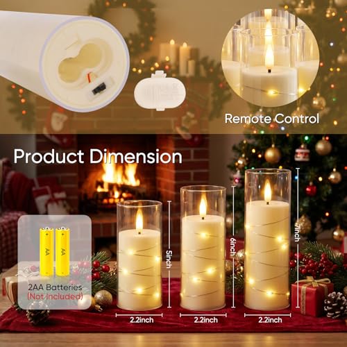 Homemory Flameless Candles with Remote Timer, Clear Acrylic Flickering LED Pillar Candles with Embedded Fairy String Lights, Battery Operated Candles for Wedding Fireplace Lantern Home Decor, Set of 9 | Battery operated flickering LED pillar candles, dual