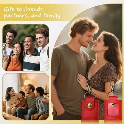Leather Photo Frame Keychains for Women Men Birthday Anniversary Christmas Gifts - color: Red
