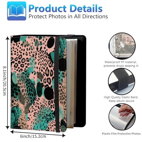 Photo Album 3.5x5 80 Photos Small Capacity PU Leather Cover, Leopard A Mini Photo Album 3.5x5 with Elastic band, Birthday Christmas Photo Albums Wedding Anniversary - color: Leopard A, size: 3.5*5 Holds 80 Photos
