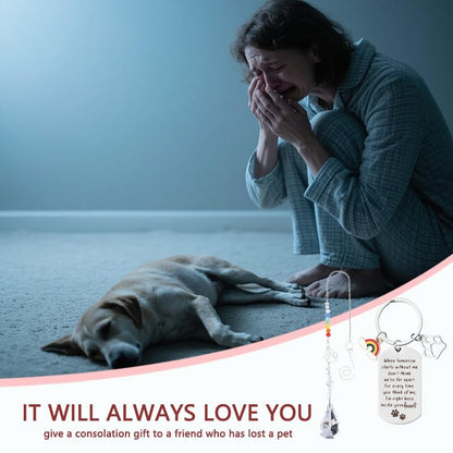 Sisadodo Rainbow Bridge Dog Memorial Gifts for Loss of Dogs Cats Rainbow Bridge Bracelet Keychains Paw Crystal Sun Catcher - color: Keychian and Crystal Suncatcher