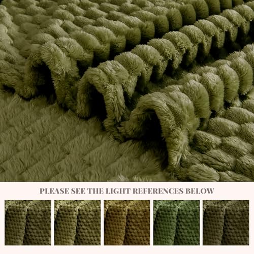 330GSM 3D Jacquard Throw Blanket for Couch, Olive Green, 50"x60" - color: Olive Green, size: Throw(50"x60")