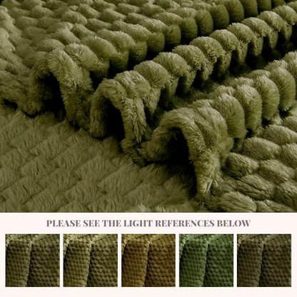 330GSM 3D Jacquard Twin Blanket for Bed, Olive Green, 60"x80" - color: Olive Green, size: Twin(60"x80")