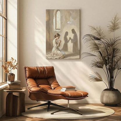 KERAXL Jesus Praying with Woman Canvas Wall Art, He Is With You Christian Painting, Neutral Bible Wall Art Print for Prayer Room Bedroom Frame-style-1 16x24inch(40x60cm) - color: Frame-style-1, size: 24L" x 16W"